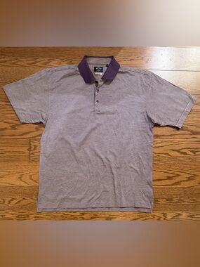 Callaway Men's Purple and White Stripe Polo with Solid Purple Collar